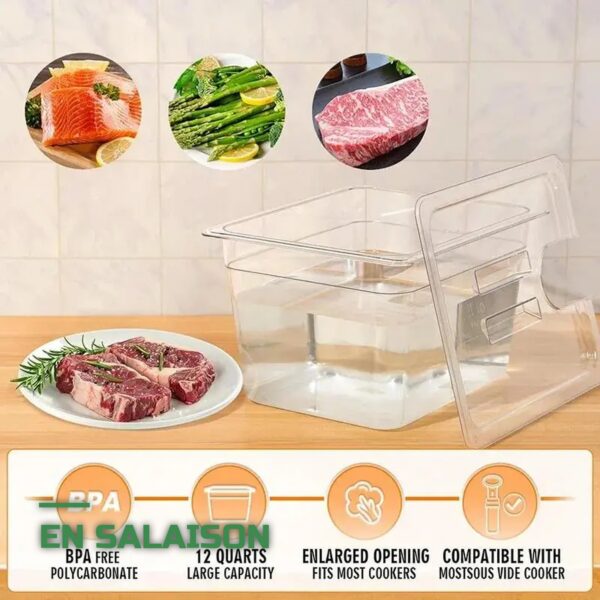 Bac de Saumurage et Salaison Alimentaire 12L avec Couvercle Sans BPA