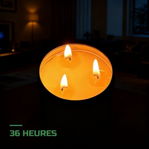 Bougie d'Urgence 36h 3 Mèches en Cire d'Abeille de Survie