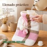 Bouillotte 1,6L avec Housse en Peluche Douce Anti-Fuite