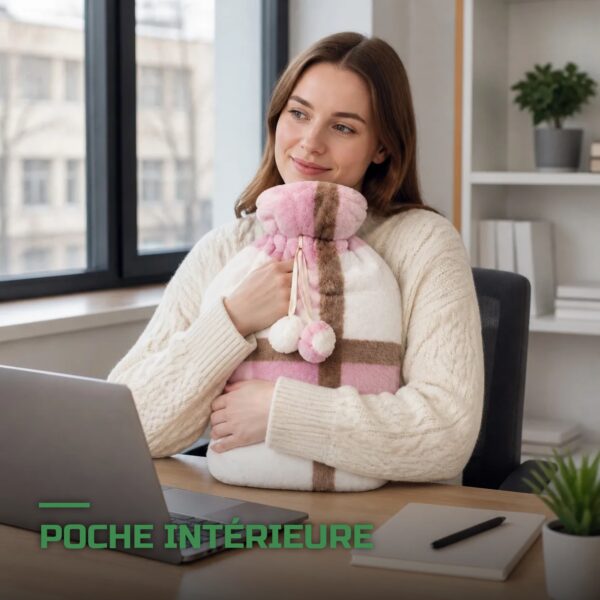 Bouillotte 1,6L avec Housse en Peluche Douce Anti-Fuite