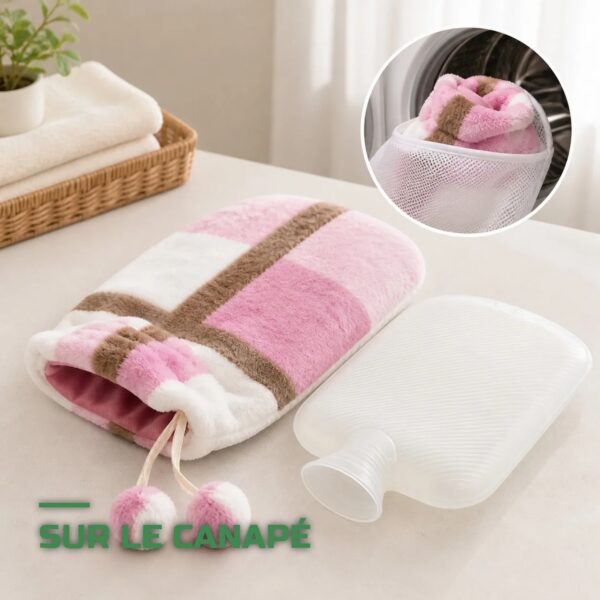Bouillotte 1,6L avec Housse en Peluche Douce Anti-Fuite