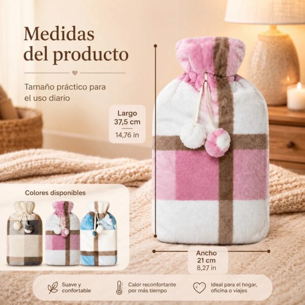 Bouillotte 1,6L avec Housse en Peluche Douce Anti-Fuite