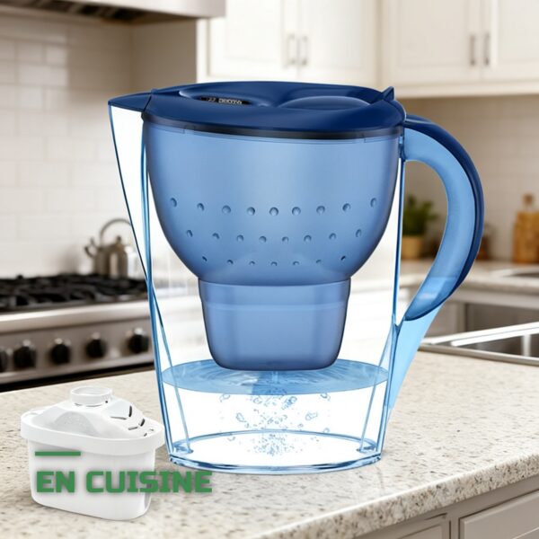 Carafe Filtrante 3,5L au Charbon Actif Alcalin Purificateur d'Eau