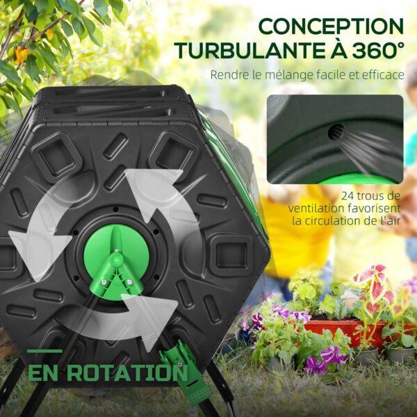 Composteur Rotatif de Jardin à Double Chambre 130L