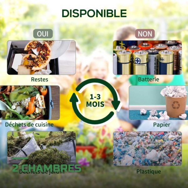 Composteur Rotatif de Jardin à Double Chambre 130L