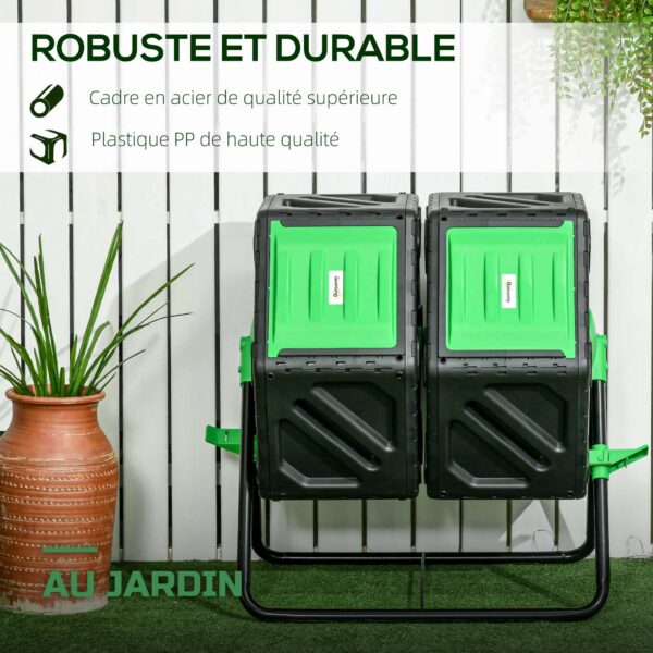 Composteur Rotatif de Jardin à Double Chambre 130L