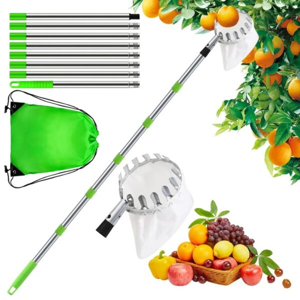 Cueille-Fruits Télescopique avec Perche et Panier de Récolte