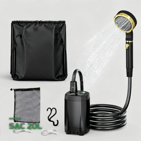 Douche de Camping Portable à Pompe Rechargeable avec Sac 20L