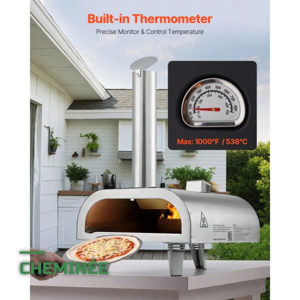 Four à Pizza Portable au Bois 12 Pouces avec Thermomètre
