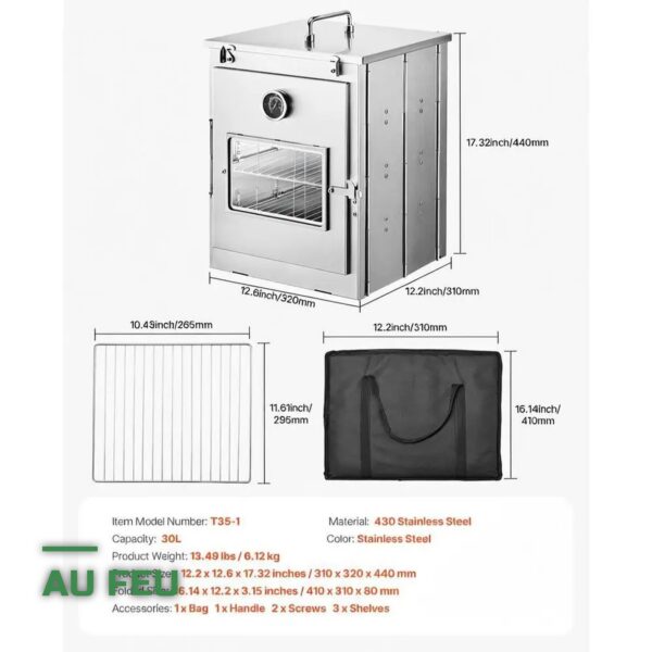 Four de Camping Pliable en Inox avec Thermomètre pour Feu de Bois