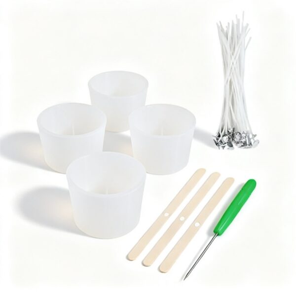 Kit de Moules à Bougies en Silicone 3 Tailles avec Mèches