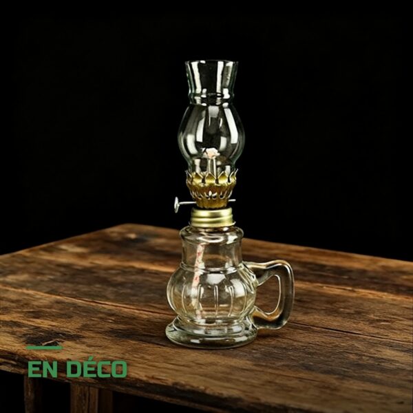 Lampe à Huile Vintage en Verre Coupe-Vent d'Éclairage d'Urgence