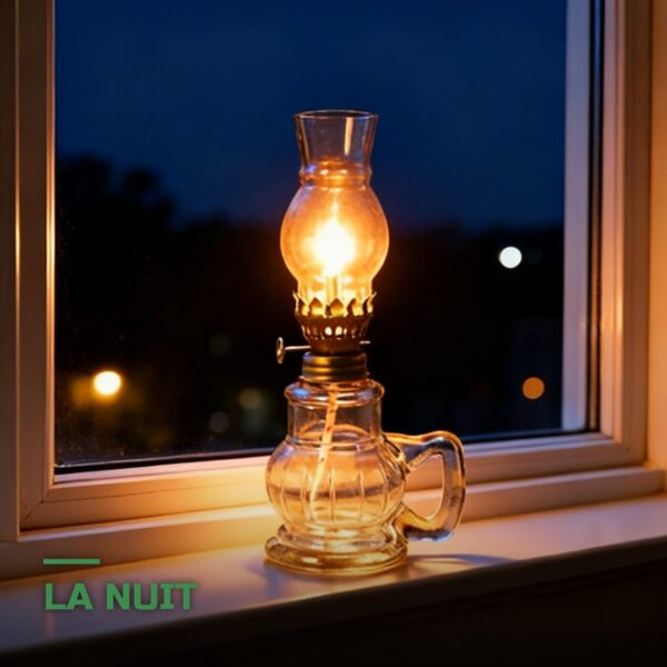 Lampe à Huile Vintage en Verre Coupe-Vent d'Éclairage d'Urgence