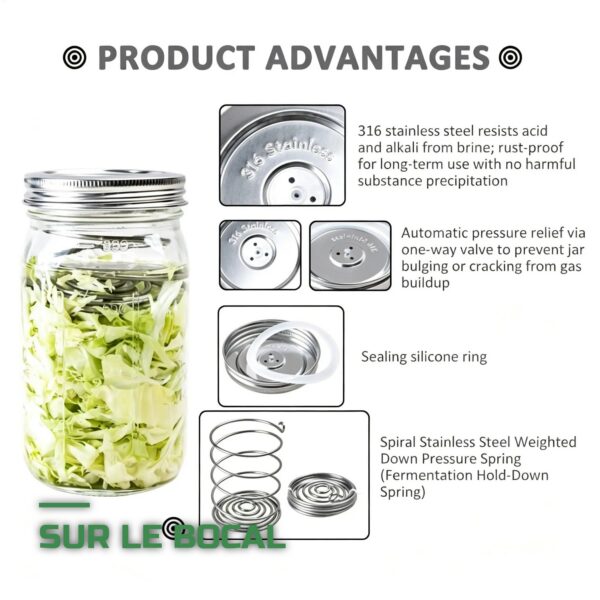 Lot de 3 Couvercles de Fermentation Inox avec Barboteur pour Bocaux