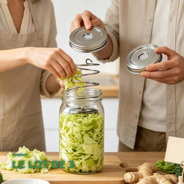 Lot de 3 Couvercles de Fermentation Inox avec Barboteur pour Bocaux