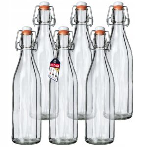 Lot de 6 Bouteilles en Verre 1L avec Bouchon pour Boissons et Fermentation