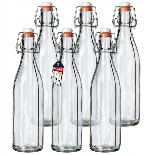 Lot de 6 Bouteilles en Verre 1L avec Bouchon pour Boissons et Fermentation Lot de 6 Bouteilles en Verre 1L avec Bouchon pour Boissons et Fermentation