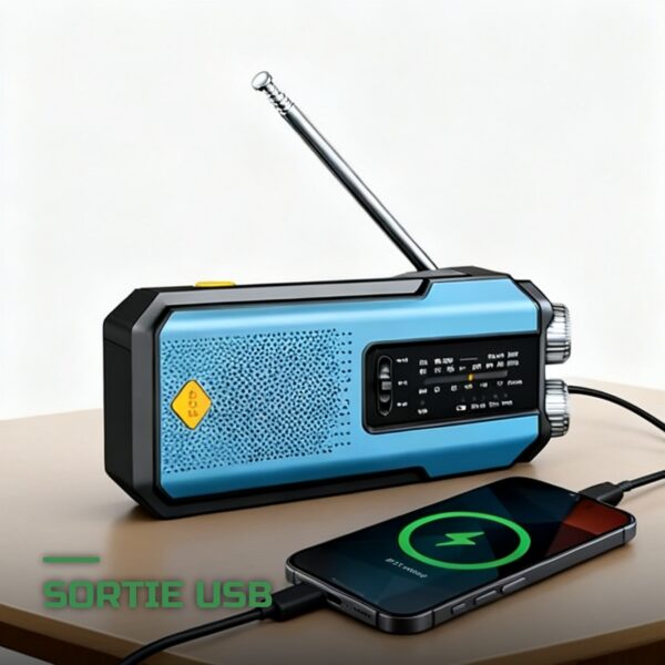 Radio d'Urgence Multifonction Solaire à Manivelle