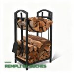 Range-Bûches en Métal Noir Robuste Intérieur et Extérieur