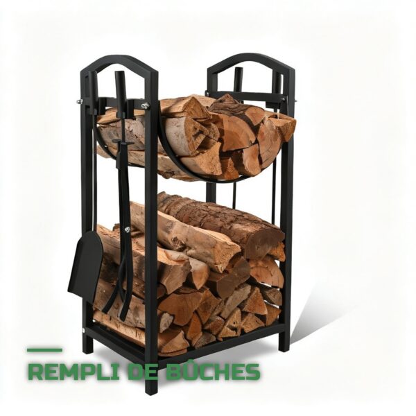 Range-Bûches en Métal Noir Robuste Intérieur et Extérieur