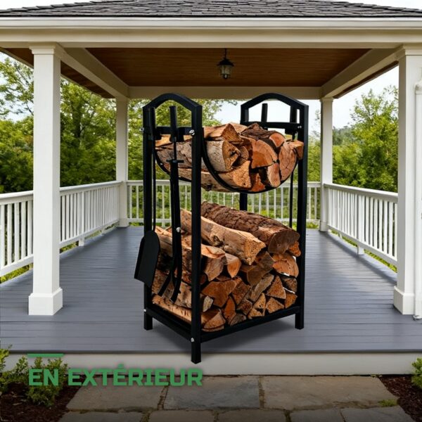 Range-Bûches en Métal Noir Robuste Intérieur et Extérieur