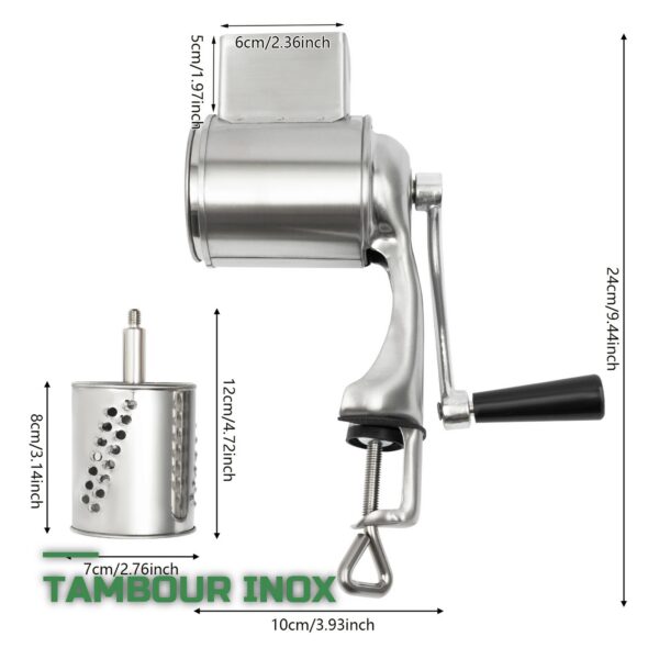 Râpe Rotative Manuelle en Inox avec 4 Tambours Interchangeables