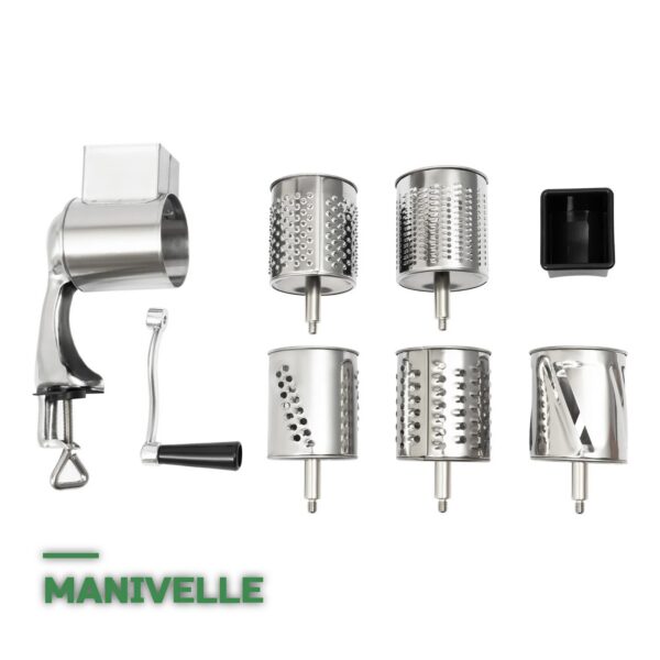 Râpe Rotative Manuelle en Inox avec 4 Tambours Interchangeables