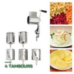 Râpe Rotative Manuelle en Inox avec 4 Tambours Interchangeables