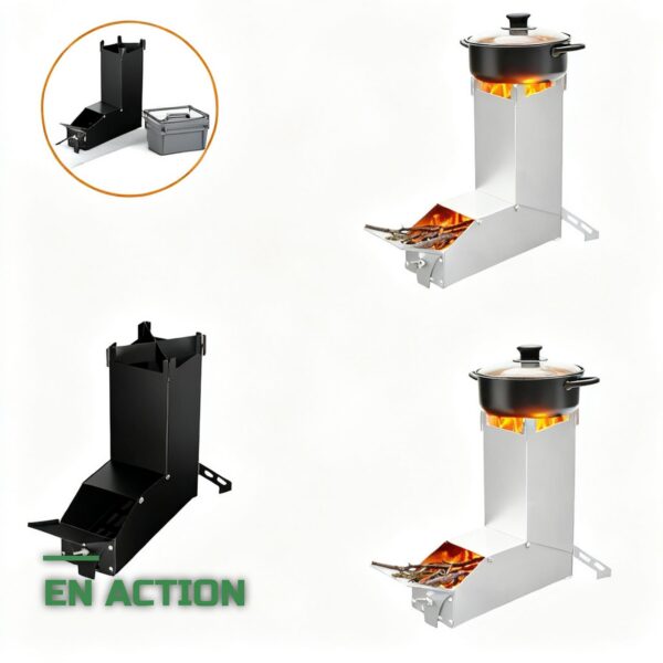 Réchaud de Camping à Bois Pliable en Inox Rocket Stove