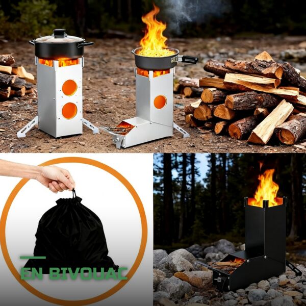 Réchaud de Camping à Bois Pliable en Inox Rocket Stove