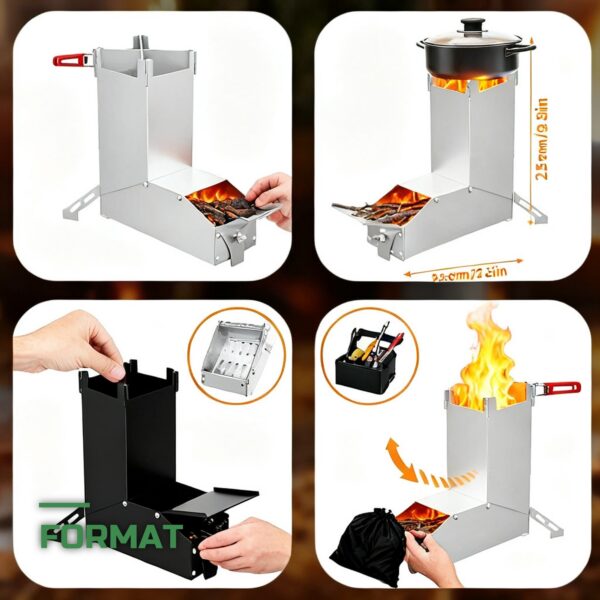 Réchaud de Camping à Bois Pliable en Inox Rocket Stove