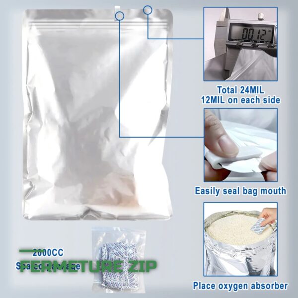 Sacs Mylar Refermables de Conservation Alimentaire Longue Durée