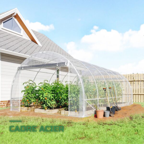 Serre Tunnel de Jardin avec Cadre Acier Galvanisé et Bâche PE