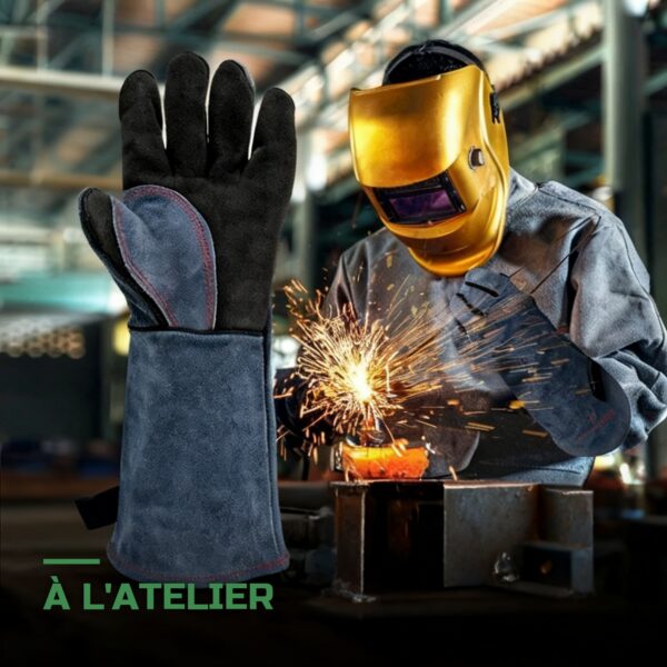 Gants de Soudure Longs en Cuir Anti-Chaleur